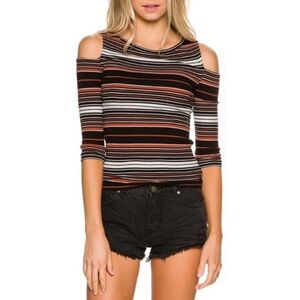 Free People Striped Off-Shoulder Top - Black, White, Orange